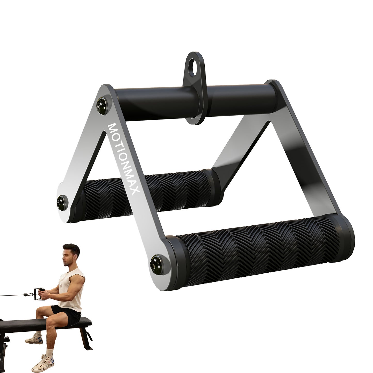 MOTIONMAX Double D Row Machines Handle Cable Attachments for Gym, Non-Slip V Bar Attachment for Home Gym Exercise Equipment