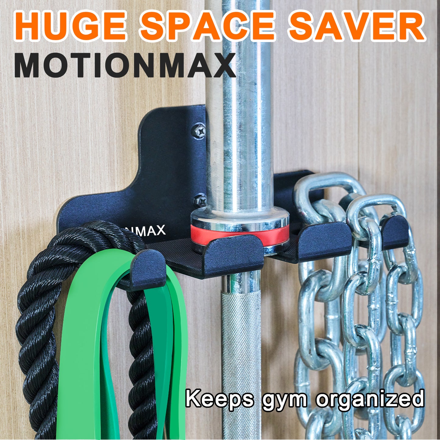 MOTIONMAX Storage Racks for Physical Fitness Equipment, Wall Mounted Barbell Hanger for 33mm Bar