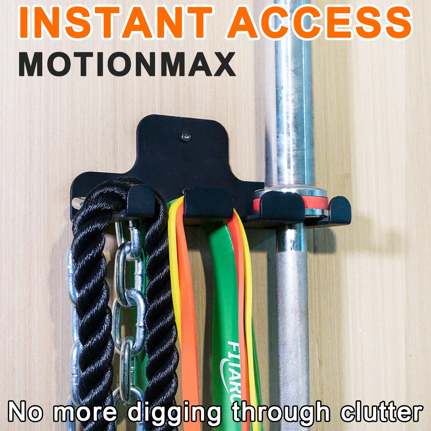 MOTIONMAX Storage Racks for Physical Fitness Equipment, Wall Mounted Barbell Hanger for 33mm Bar