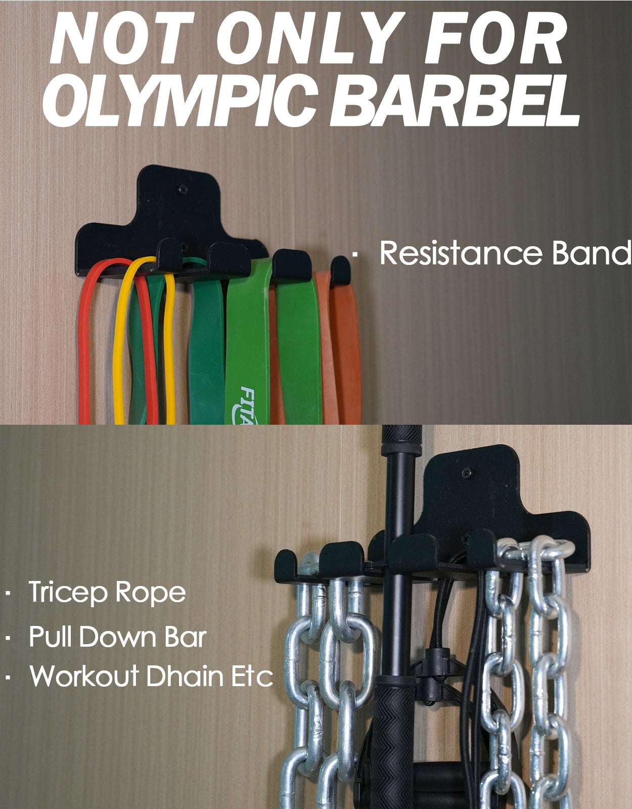 Fitarc Barbell Wall Mounted Barbell Hanger for 33mm Bar,Olympic Barbell Holder,Hanging Barbell Rack for Home Gym,Free Weight Racks,Home & Gym Bar Wall Rack to Saving Space