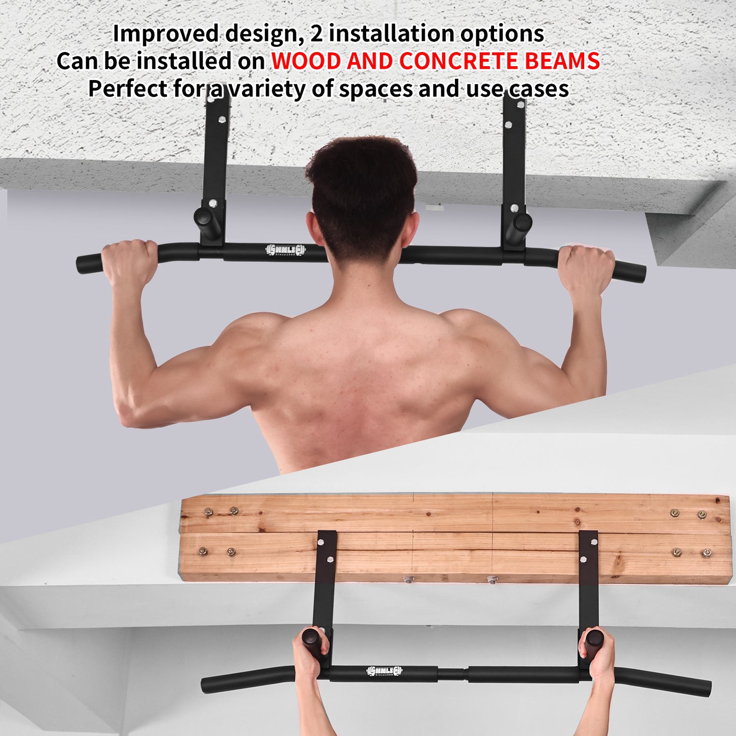 Shnlie Joist Mounted Pull Up Bar, Ceiling Mount Chin Up Bar for Home Gym, Beam, Rafter, Easy installation, 42" Wide Bar