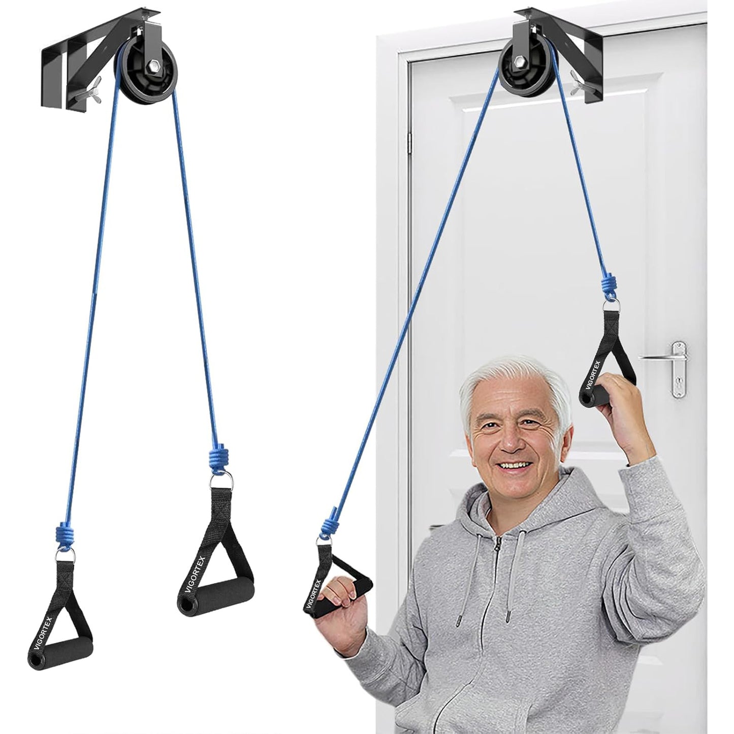 VIGORTEX Exercising Pulleys, Over The Door Pulley System with Metal Bracket