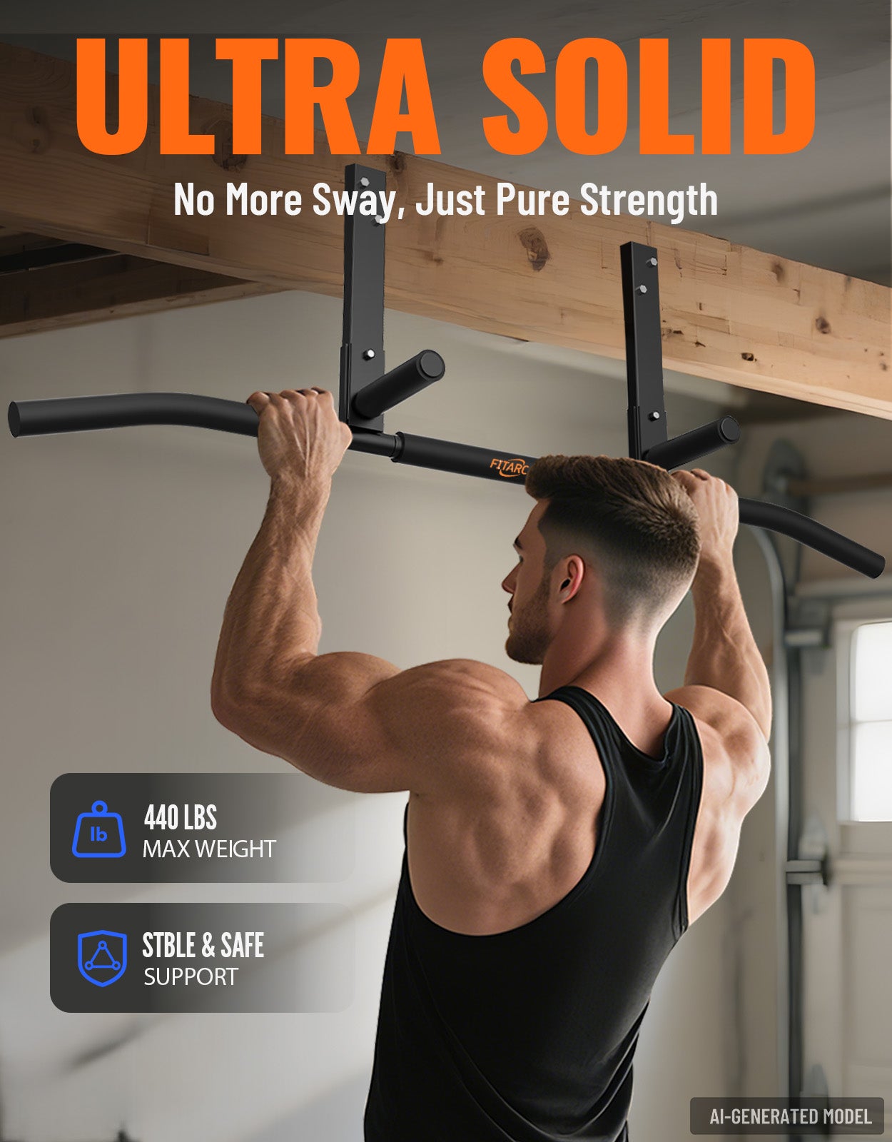 Fitarc Joist Mount Pull Up Bar, Chin Up Bar Ceiling Mount, Heavy Duty, Workout for Home Gym