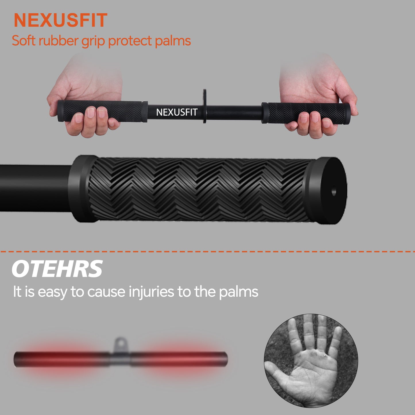 NEXUSFIT Exercise Bars, Straight Bar Cable Attachment, Non-Slip Tricep Bar for Tricep Pull Down Attachment