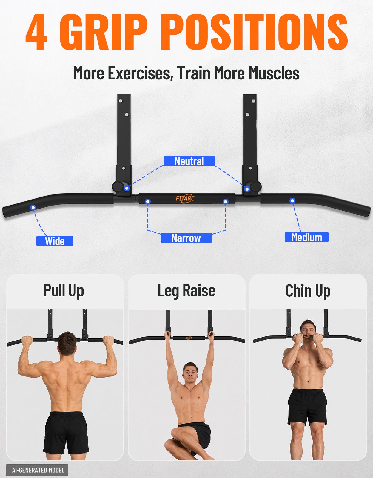 Fitarc Joist Mount Pull Up Bar, Chin Up Bar Ceiling Mount, Heavy Duty, Workout for Home Gym