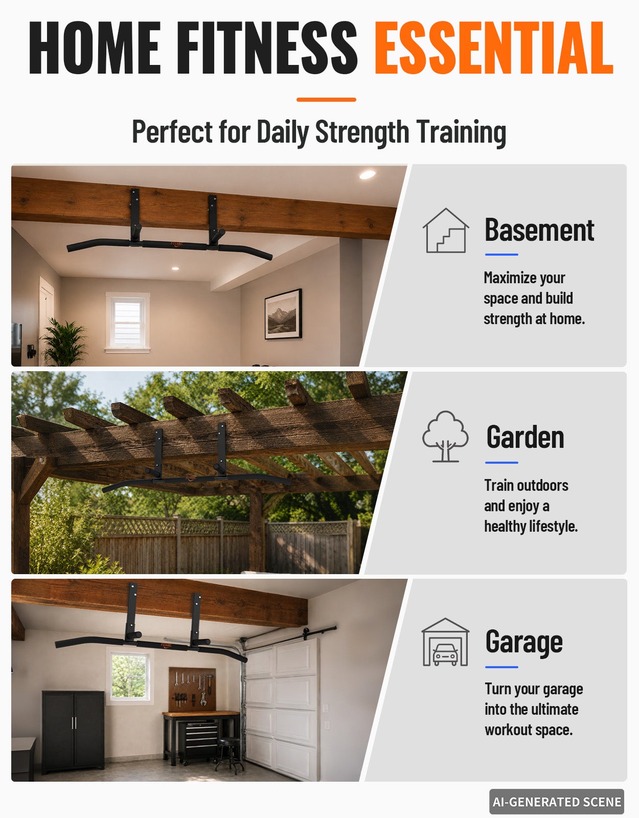 Fitarc Joist Mount Pull Up Bar, Chin Up Bar Ceiling Mount, Heavy Duty, Workout for Home Gym