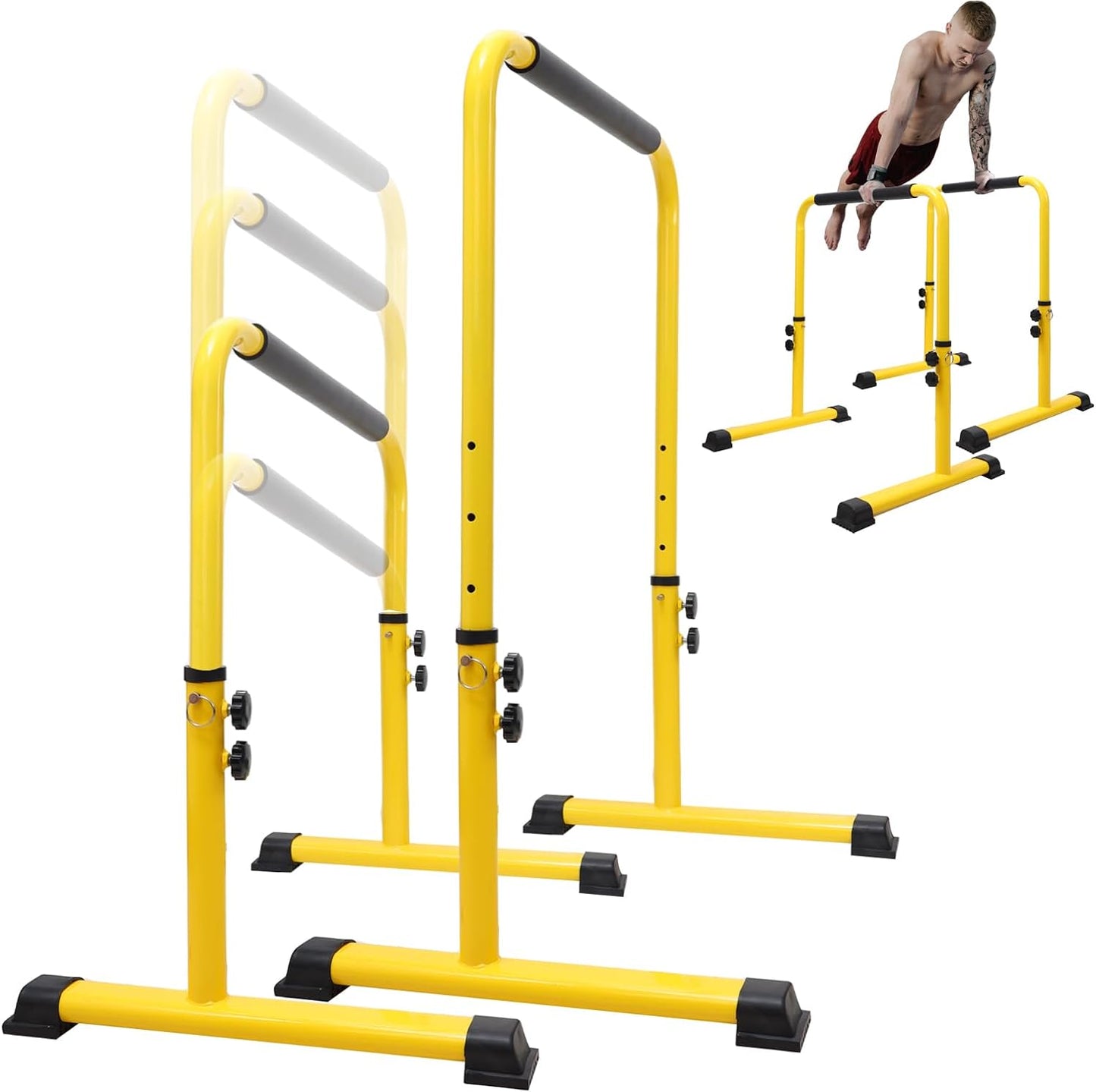 Fitarc Dip Bar, Adjustable Dip Stand Station With Safety Connector for Full Body Strength Training. Adjustable Height from 30” – 39”, Pull-Ups, Push Ups.