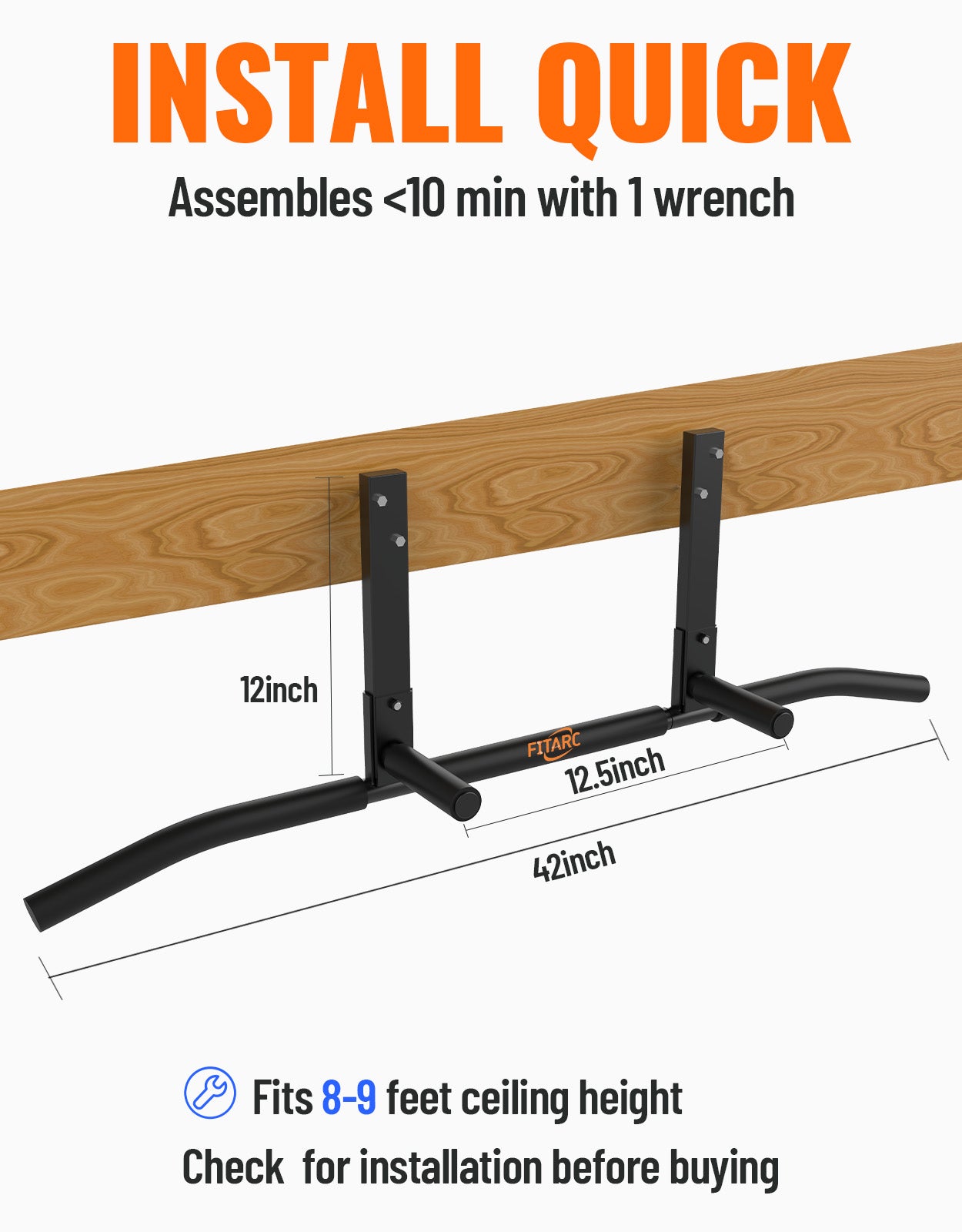 Fitarc Joist Mount Pull Up Bar, Chin Up Bar Ceiling Mount, Heavy Duty, Workout for Home Gym