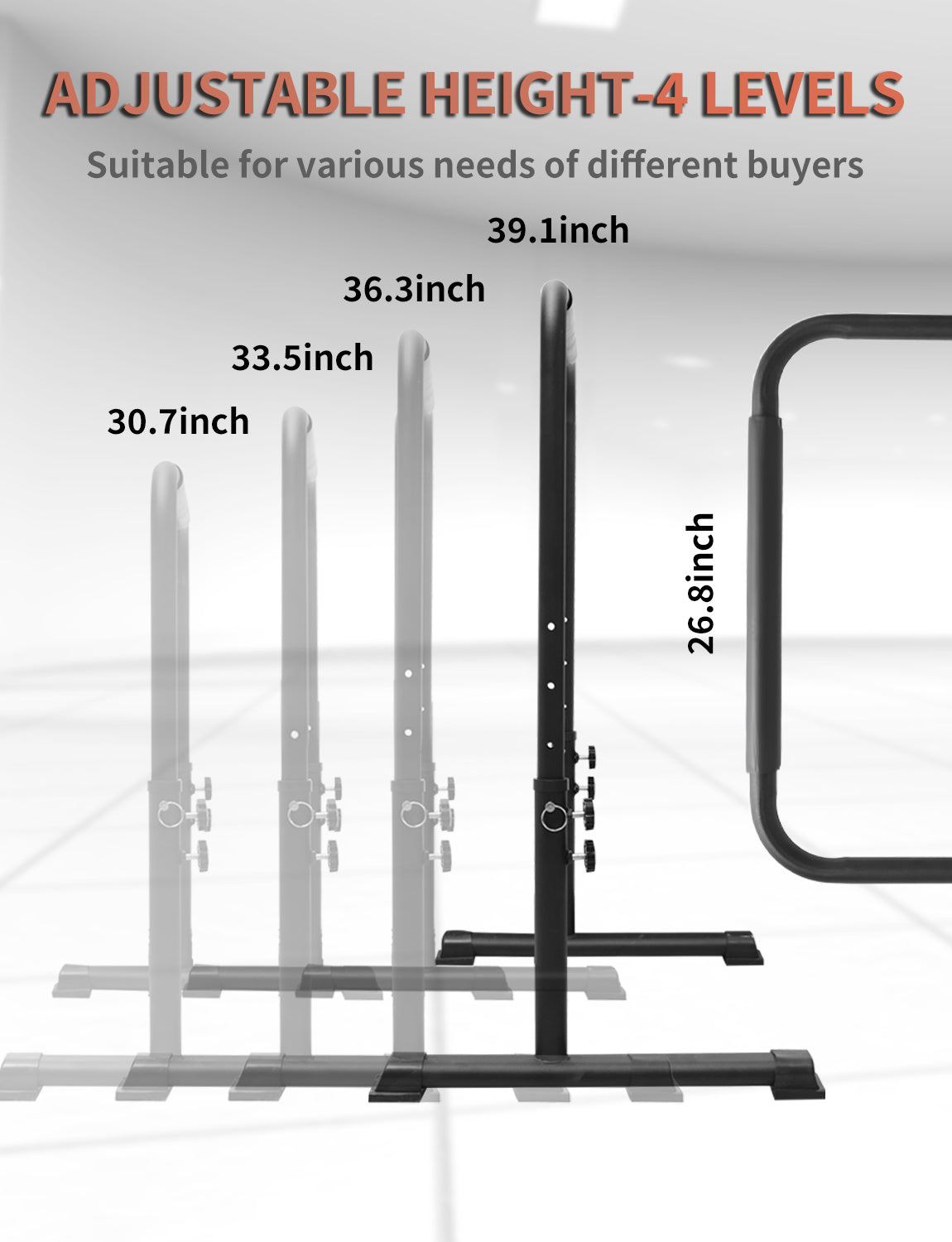 Fitarc Dip Bar, Adjustable Dip Stand Station With Safety Connector for Full Body Strength Training. Adjustable Height from 30” – 39”, Pull-Ups, Push Ups.