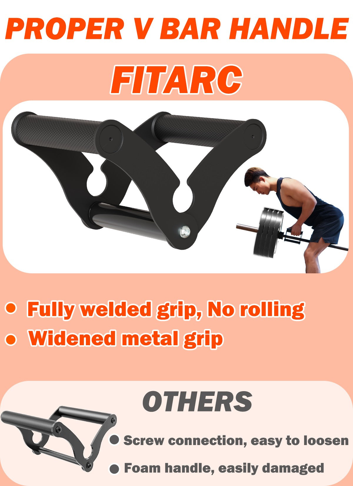 Fitarc V Bar Attachment T Bar Row Landmine Handle Portable Landmine Attachment for Barbell Fits Olympic Bars,Exercise Back,Arm,Shoulder